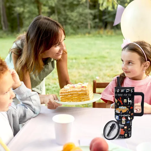 Miniatura 5 de Vaso de acero inoxidable de 40 onzas con tapa y pajita, regalos divertidos para programas de televisión, taza de café, taza de café aislada de doble
