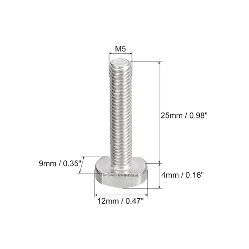 Miniatura 2 de uxcell Pernos de ranura en T, 5 unidades M5x25mm Pernos deslizantes de caída en T de acero inoxidable 304 con forma de T para pista en T