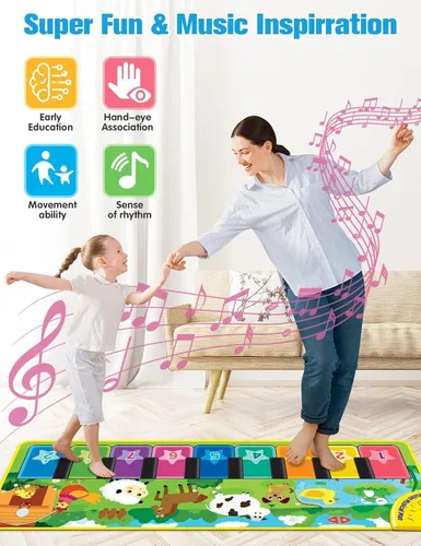 Miniatura 3 de Juguetes musicales de aprendizaje para bebés, alfombrilla de piano para jugar en el suelo para niños pequeños con tarjetas flash de animales, sonido