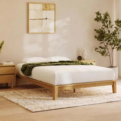 Miniatura 9 de Nectar Base de cama de plataforma de bambú y cabecera tapizada, tamaño Queen, color natural/lino, patas de soporte central flotantes, altura de 12