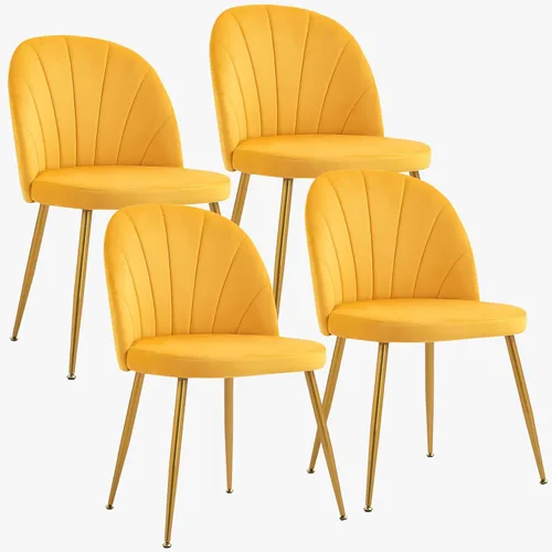 Miniatura 20 de Juego de 4 sillas de comedor de terciopelo, sillas de comedor modernas tapizadas de mediados de siglo, silla de acento sin brazos con patas doradas