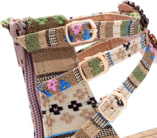 Miniatura 6 de Odema Sandalias planas para mujer, con cuentas bohemias, con cremallera trasera, zapatos elegantes