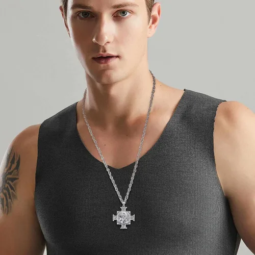 Miniatura 40 de Vito Collar de plata de ley 925 para mujeres y hombres, San Benito, crucifijo, Caravaca, San Cristóbal, San Judas, medalla patronal, amuleto