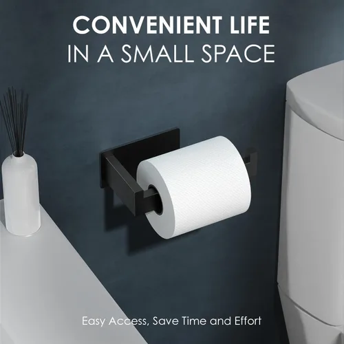 Miniatura 5 de Auxmir Soporte de papel higiénico negro mate, soporte de rollo de papel higiénico autoadhesivo para montaje en pared, acero inoxidable SUS304