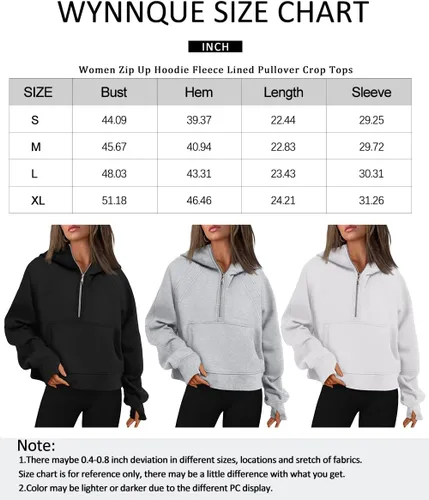 Miniatura 6 de WYNNQUE Sudadera corta con capucha para mujer, manga larga, forro polar, media cremallera, ropa de otoño