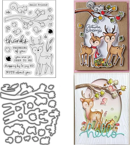 Juego de sellos y troqueles de ardilla de ciervo pequeño para hacer tarjetas, sellos transparentes y troqueles de corte de metal para álbumes de
