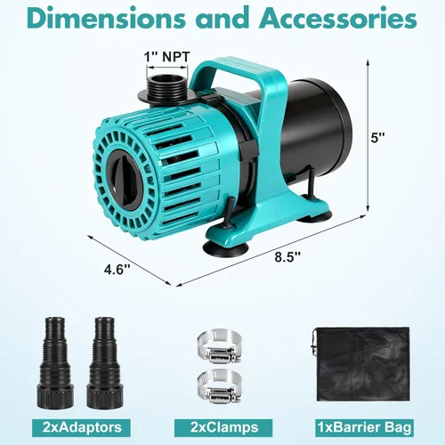 Miniatura 2 de Bomba de estanque de flujo ajustable, bomba de agua sumergible de 100 W con 600 a 1800 GPH, fuente ultra silenciosa y bomba de cascada con salida