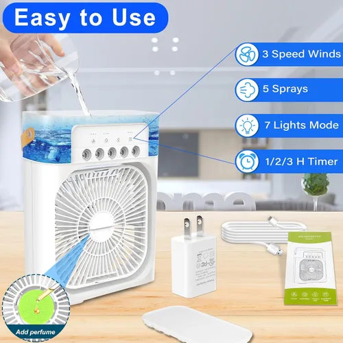 Miniatura 7 de Aire acondicionado portátil – Pequeño enfriador de aire personal silencioso portátil de CA, mini ventilador de escritorio alimentado por USB