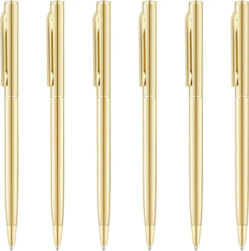 Unibene Paquete de 6 bolígrafos dorados delgados con tinta negra, punta media (0.039 pulgadas), bonito regalo para bodas, negocios, oficina,