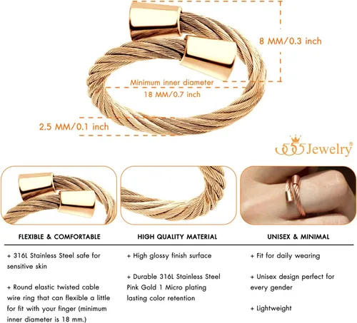 Miniatura 4 de 555Jewelry Anillo abierto ajustable de acero inoxidable para mujeres y niñas