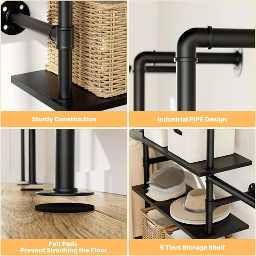 Miniatura 4 de Aheaplus Perchero industrial de tubo, perchero reversible de 6.42 pies para colgar ropa, resistente de 5 niveles para armario, perchero con Negro