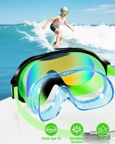 Miniatura 4 de Aegend Paquete de 2 gafas de natación para niños de 3 a 15 años, antivaho, anti-UV, visión amplia, impermeables, sin fugas, para niños y niñas