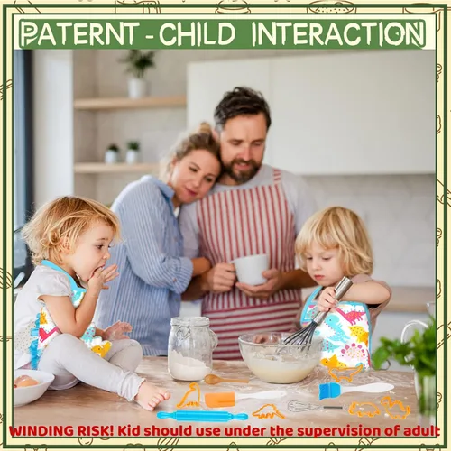 Miniatura 6 de KAEGREEL Juego de chef para hornear para niños, 26 piezas con delantal de dinosaurio y sombrero, juego de rol, juguetes de cocina, juguetes