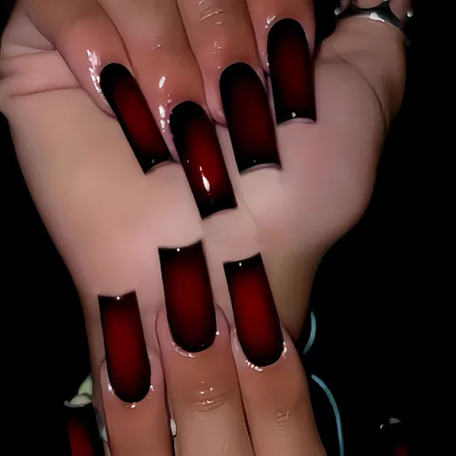 Miniatura 6 de MISUD Uñas a presión – Uñas cuadradas largas con pegamento rosa y negro, acrílico Y2K diseño de dijes de 24 piezas