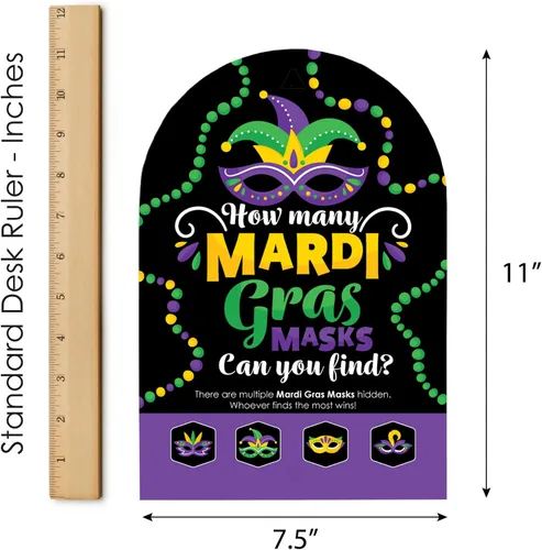 Miniatura 6 de Big Dot of Happiness Máscara colorida de Mardi Gras, caza del tesoro para fiesta de máscaras, 1 soporte y 48 piezas de juego, juego de ocultar