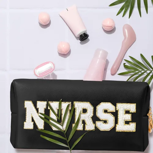 Miniatura 5 de CY2SIDE Bolsa de maquillaje con parche de letras coloridas, Negro, Enfermera-withe