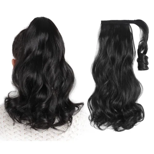 Miniatura 22 de Extensiones de cabello para cola de caballo, extensión de cola de caballo roja de 16 pulgadas, corta, ondulada, rizada, envolvente, cola de caballo