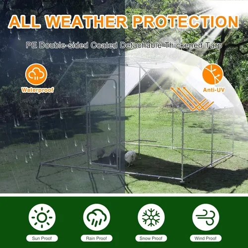 Miniatura 6 de Gallinero grande de metal con estructura para trepar, jaula de aves de corral para exteriores con parte superior plana y cubierta impermeable