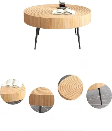 Miniatura 8 de Mesa de centro para sala de estar, sofá, mesa de esquina para el hogar, mesa redonda pequeña, anillos de árbol, mesa de centro de madera maciza