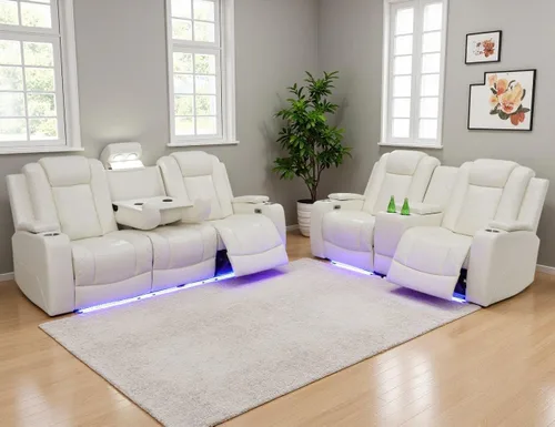 Miniatura 53 de Juego de Sofá Reclinable Eléctrico, Juego de Sofá y Sillón Reclinable de Cuero Negro, Juegos de Muebles de Sala de Estar, Sofá de Dos Plazas