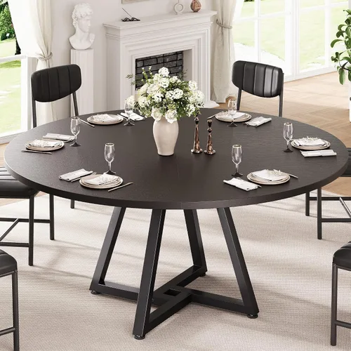 Miniatura 7 de Jocoevol Mesa redonda de comedor de cocina de 42 pulgadas para 2-4, mesa de comedor circular con marco de metal de pedestal, muebles industriales