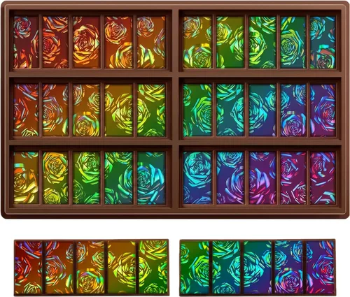 Miniatura 14 de Ziliny Molde holográfico de barra de chocolate con molino de viento y diamante, barra de chocolate con efecto de luz arcoíris, moldes gruesos