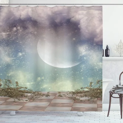 Miniatura 113 de set de cortina para baño decorativa de tela de poliéster con ganchos
