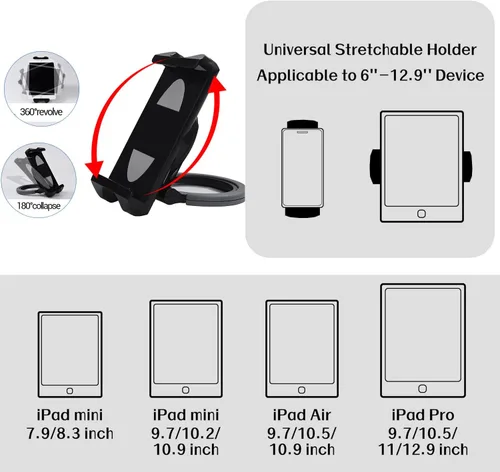 Miniatura 5 de Soporte para tableta: compatible con iPad, iPad mini y la mayoría de tabletas de 6 pulgadas a 13 pulgadas, soporte comercial ajustable con giro