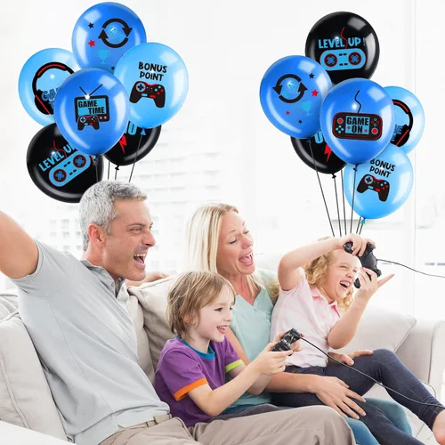 Miniatura 4 de Aoriher Juego de globos de látex negro para fiestas de videojuegos, decoración de cumpleaños para jugadores, suministros de fiesta de cumpleaños, 36