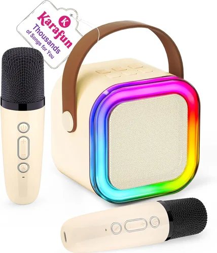 Miniatura 16 de IROO - Máquina de karaoke para niños y adultos, minialtavoz Bluetooth portátil con 2 micrófonos inalámbricos y luces de fiesta, para celular, regalo