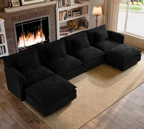 Miniatura 56 de ELUCHANG Sofá modular de gran tamaño de 79 pulgadas, cómodo sofá en forma de nube para sala de estar, sofá en forma de L con otomana, sofá de Negro