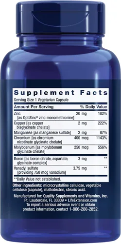 Miniatura 2 de Life Extension Only Trace Minerals, una dosis diaria de zinc, Cromo, boro, cobre, manganeso, sulfato de vanadilo, sin gluten, sin OGM, vegetariano