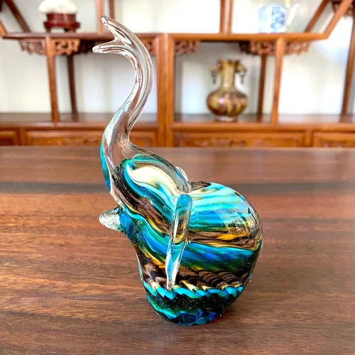Miniatura 5 de Figuras de elefante Blwon de cristal, adorno de mesa, escultura de vida silvestre, artesanía, hecho a mano, soplado a mano, decoración del hogar