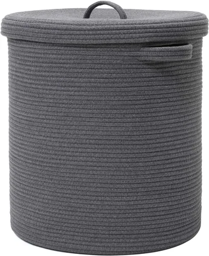 Miniatura 23 de Cesta de almacenamiento extra grande de 16" x 16" x 18" con tapa, cestas de almacenamiento de cuerda de algodón, canasta de lavandería, contenedor
