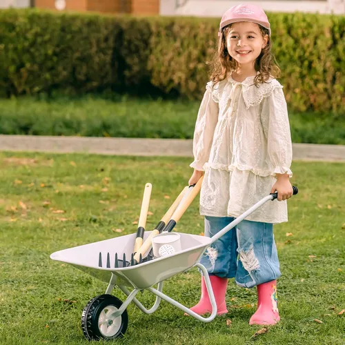 Miniatura 2 de ROBOTIME Carretilla para niños con juego de jardinería – Carretilla de metal para niños pequeños, juguete de juego al aire libre con herramientas