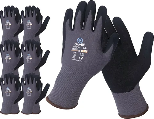 6 pares de guantes de trabajo de nailon, revestimiento antideslizante de microespuma de nitrilo en la palma, tacto inteligente, gris (XXL)