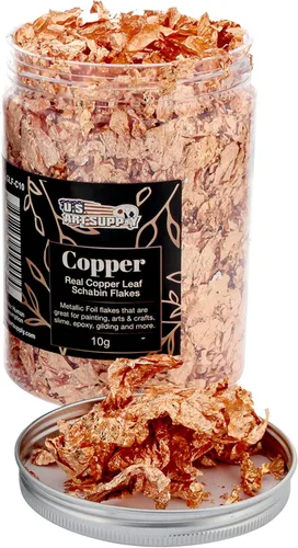 Miniatura 6 de U.S. Art Supply Schabin - Copos dorados de lámina metálica (paquete de 3), botellas de cobre de imitación de 0.45 oz (10 g), copos de hoja de metal