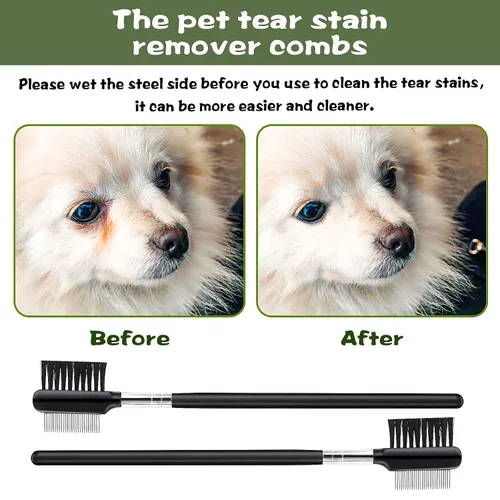Miniatura 3 de cobee Peine de aseo de metal de doble cabeza para perros, cachorros y gatos – 2 piezas quitamanchas Booger, pulgas, corteza, moco y lágrimas