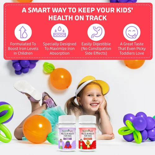 Miniatura 3 de Suplemento de hierro masticable para niños, hierro carbonílico Ferronyl® 9 mg, vitamina C 30 mg, sabor a uva, 90 tabletas (2 botellas)