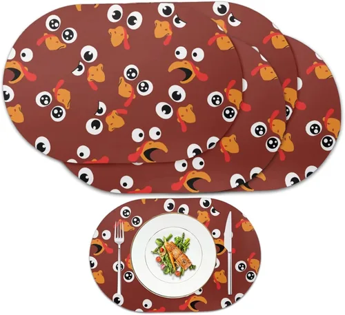 Miniatura 41 de Non Slip Placemats Set of 6 Pumpkin Mushroom Theme Waterproof Wipeable Faux Leather for Thanksgiving Family Feast Heat Resistant Dining Table Mats