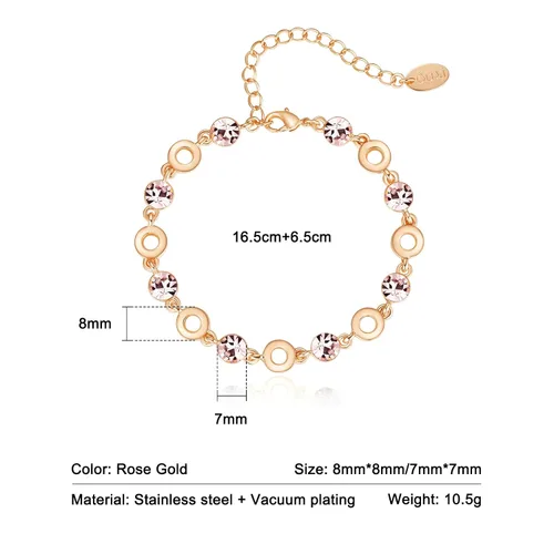 Miniatura 2 de Light Pink Crystal Bracelets for Women Trendy, OUXi 18K Rose Gold Plated Cubic Zirconia Wedding Tennies Jewelry Bracelets, Dainty Birthstone Hand