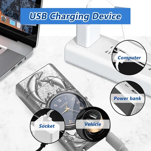 Miniatura 4 de Regalos para él, encendedores eléctricos USB tipo C, recargable, encendedor electrónico, resistente al viento, encendedor de plasma con interruptor