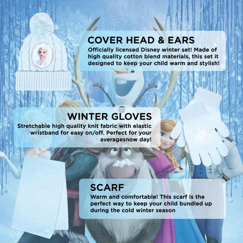 Miniatura 2 de Disney Frozen - Sombrero de invierno para niños guantes de nieve y bufanda para niñas juego de 3 piezas felpa cálida y cómoda para exteriores