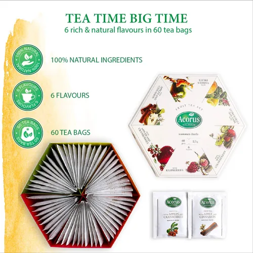 Miniatura 2 de ACORUS Summer Taste - Juego de té natural surtido, caja de regalo, caja de selección grande, 60 bolsas de té, 6 muestras de sabor a frutas y bayas