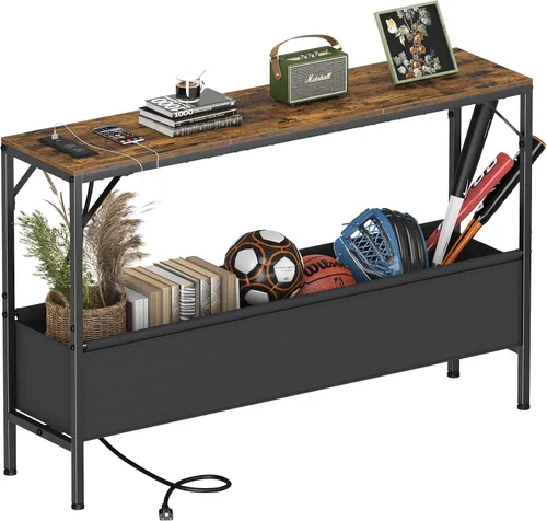 Miniatura 16 de Asgolion Mesa consola estrecha, mesa de entrada pequeña de 15.7 pulgadas, mesa de sofá de 2 niveles con almacenamiento, mesas consola delgadas