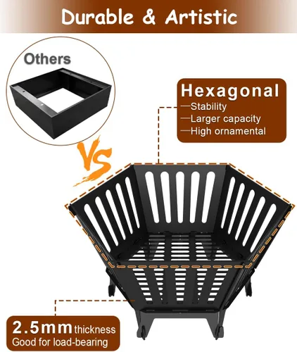 Miniatura 4 de Fogata hexagonal portátil de 22.5 pulgadas con bolsa de viaje, diseño patentado sin humo, hoguera de leña para exteriores, para campamento, patio