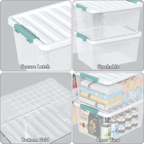 Miniatura 3 de 6 paquetes de contenedores de plástico transparente de 35 L con tapas, cajas de almacenamiento grandes