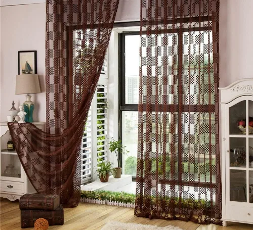Miniatura 6 de New Jacquard Hollow Grid Sheer Curtains Elegant Drape Panel Rod Pocket Top Gauze Voile for Living Room Bedroom Balcony(1 Panel, W 54 x L 63 inch