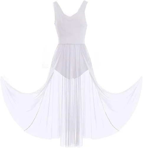 Miniatura 6 de PAOTIT Vestido de baile lírico de tul sin espalda, vestido de ballet moderno, falda larga de encaje dividida