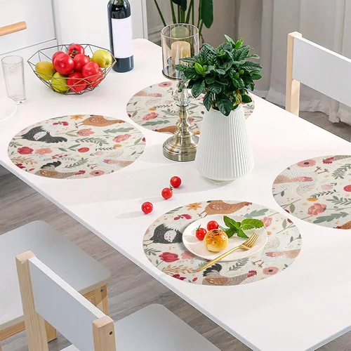 Miniatura 6 de Roosters - Manteles individuales circulares para mesa circular, resistentes al calor, antideslizantes, lavables, resistentes al calor para cocina